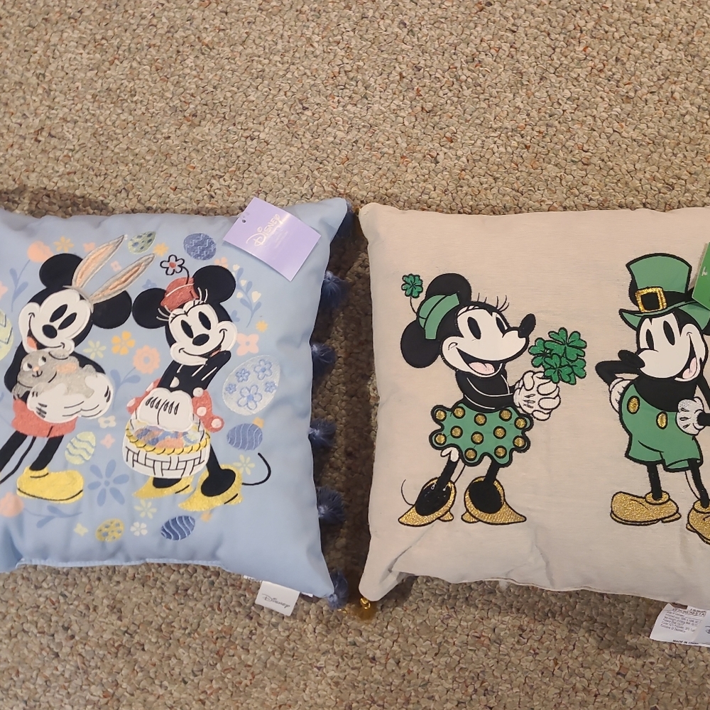 Disney Mickey and Minnie Mouse Blue and Beige Pillows Easter & St Patrick's Day